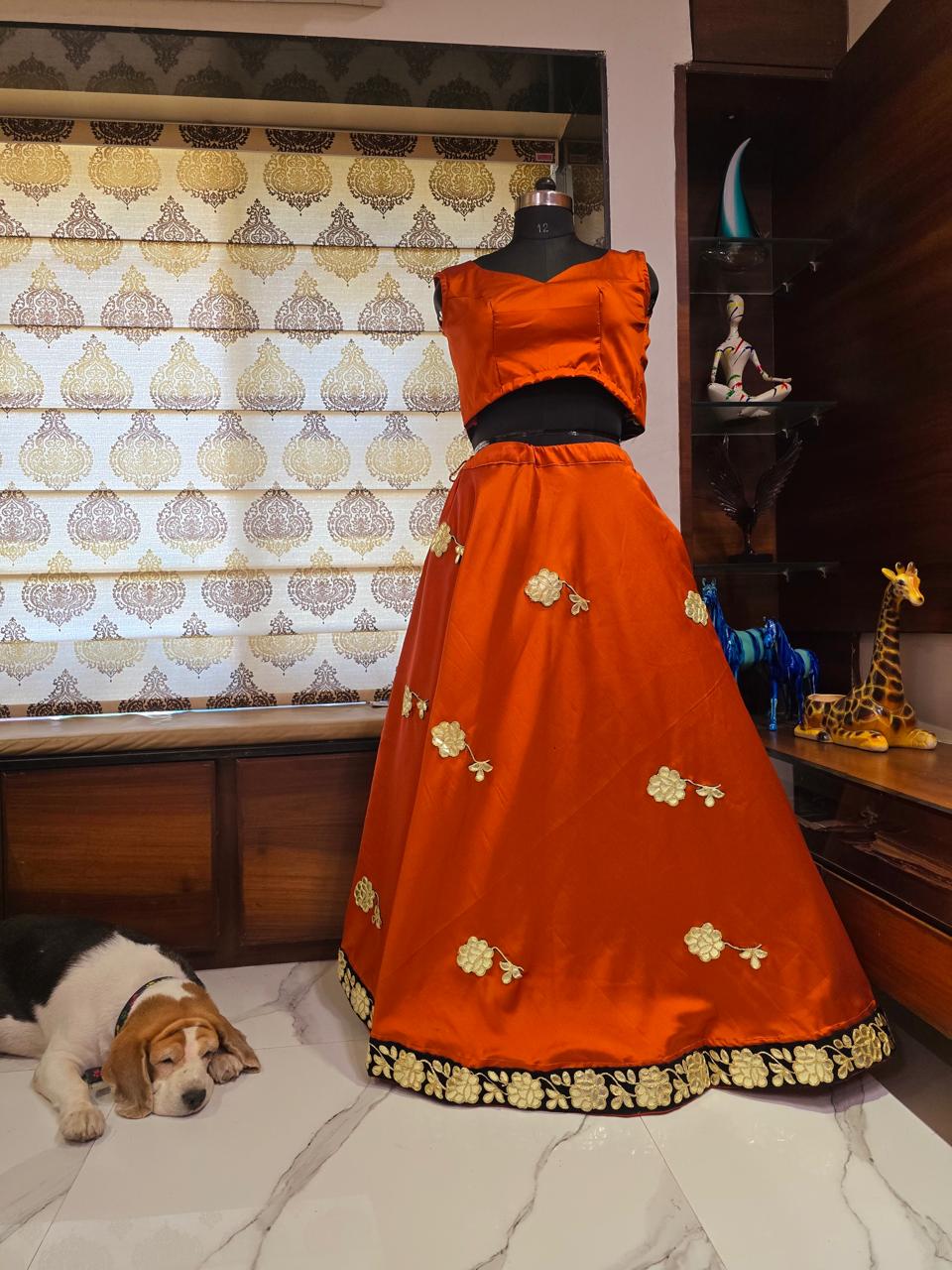 Peachy Orange Embroidered Lehenga